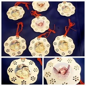 Vintage Angel & Santa Ornaments Lot of 7